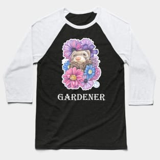 Ferret And Flowers - Gardener - White Outlined Version Baseball T-Shirt